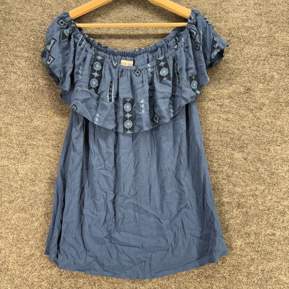 Knox Rose Blouse Women XL Blue Geometric Short Sleeve Round Neck Rayon Casual